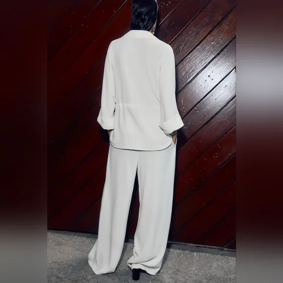 ZARA 2 PIECES SET GATHERED KIMONO SHIRT AND CREPE WIDE LEG PANTS SIZE XS/S - Picture 9 of 15